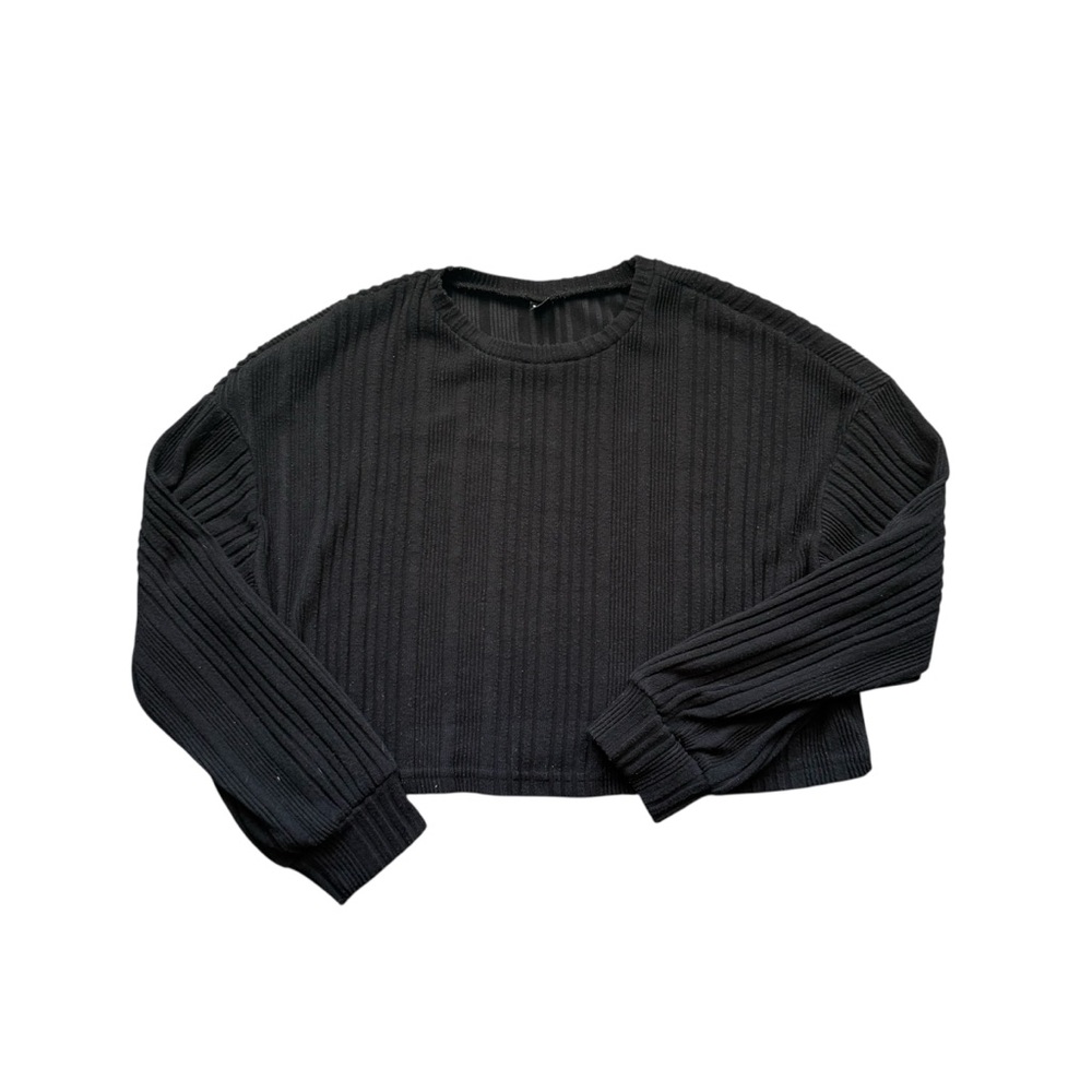 SHEIN Black Ribbed cropped long sleeve Top